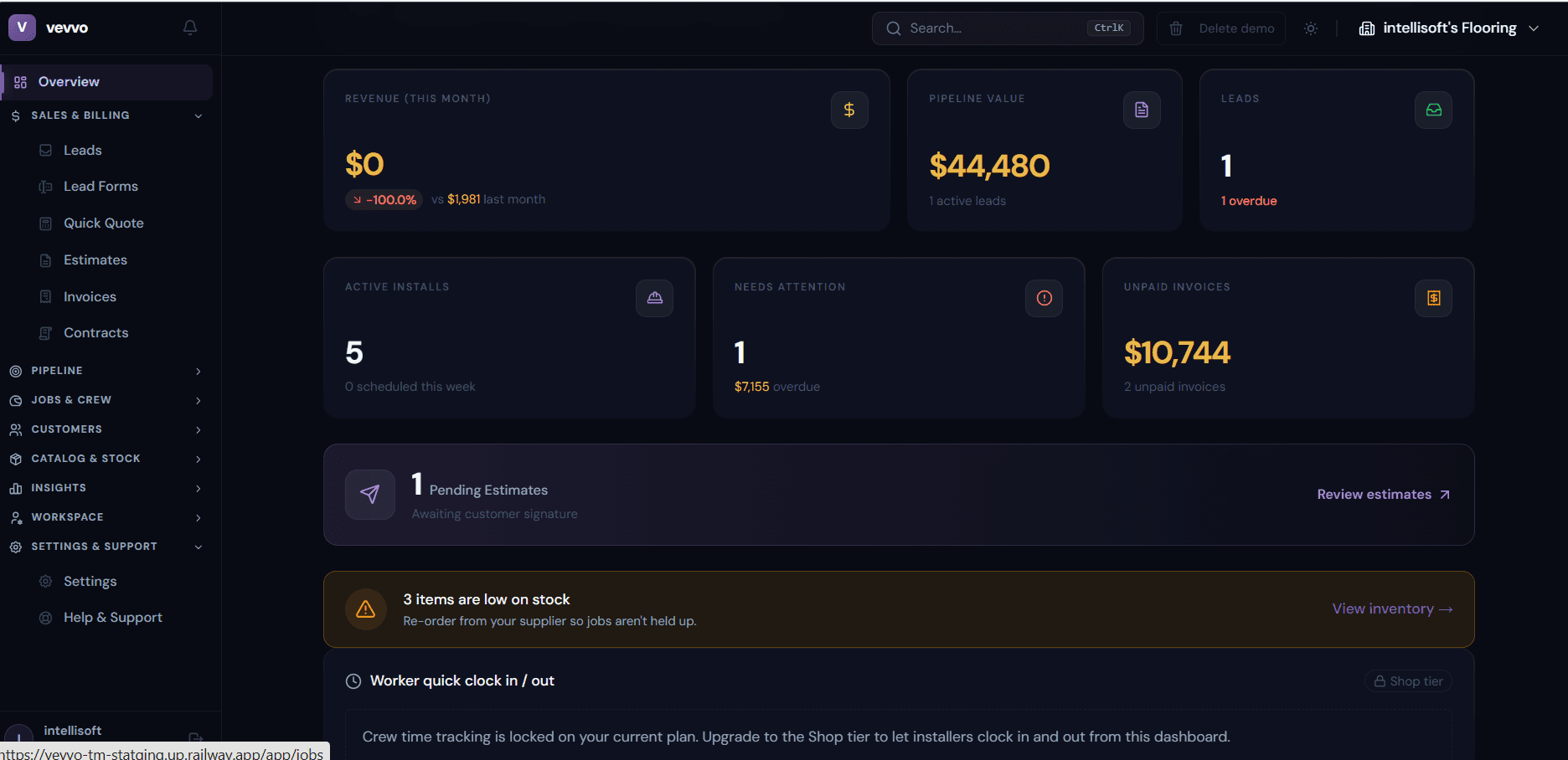 VEVVO: Overview — the command center