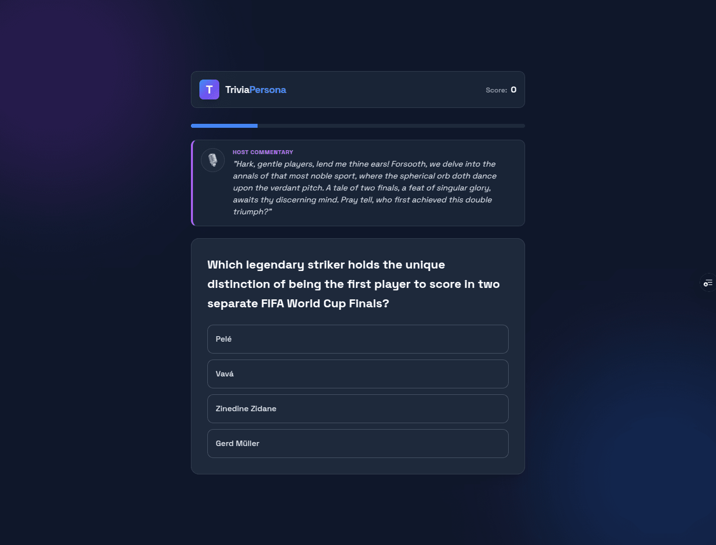 AI Trivia Game: screen 2