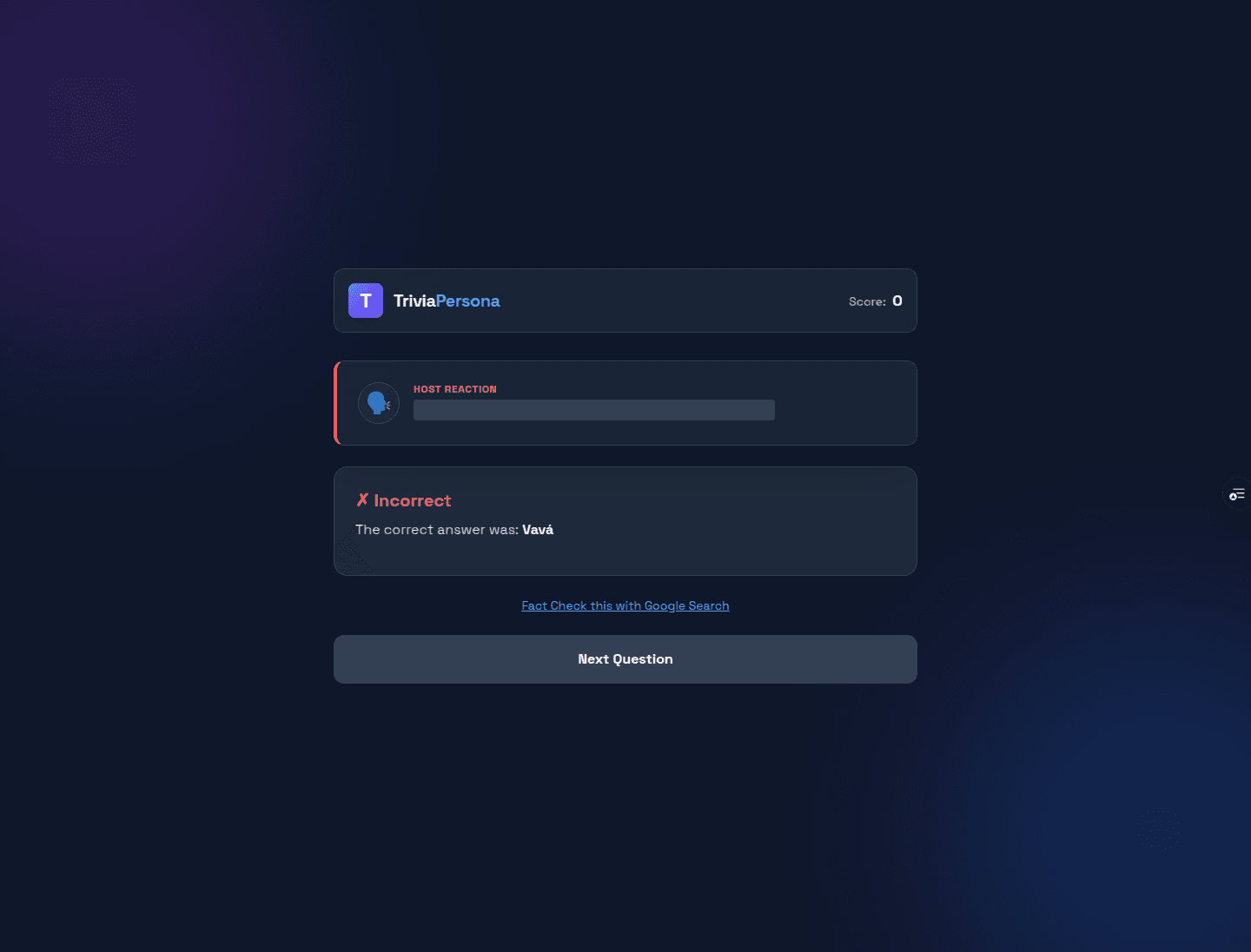 AI Trivia Game: screen 3