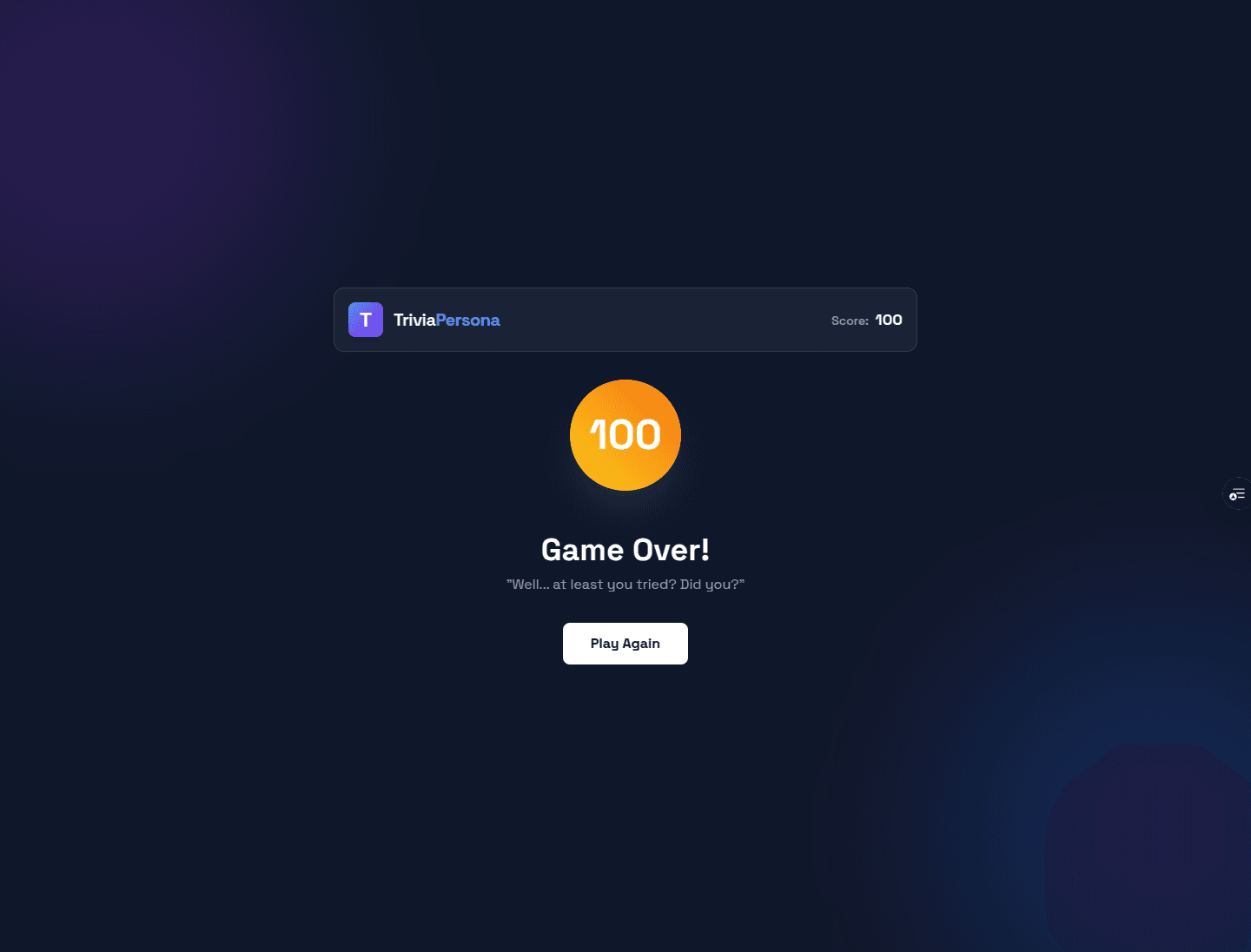 AI Trivia Game: screen 4