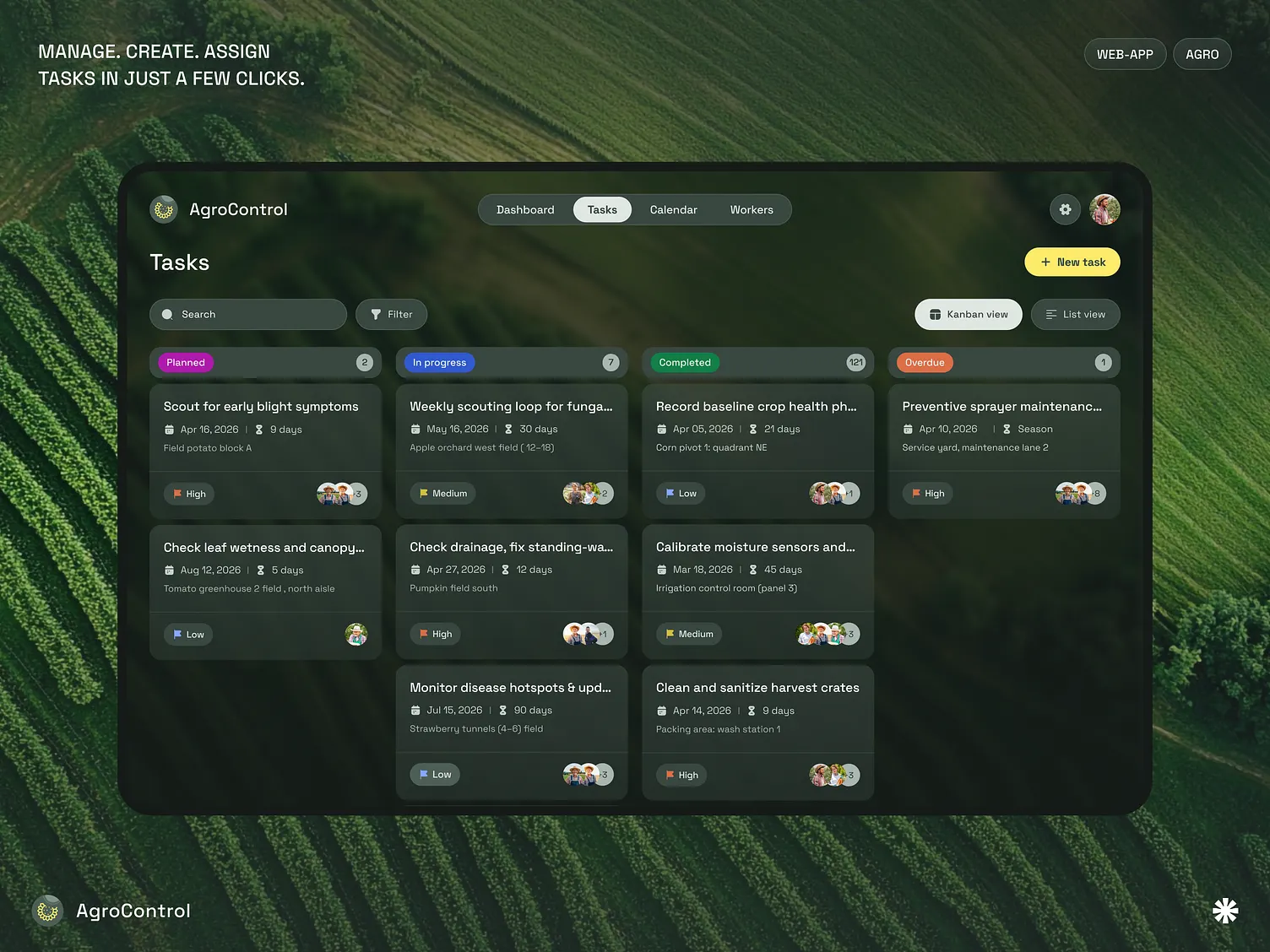AgroControl: Tasks board