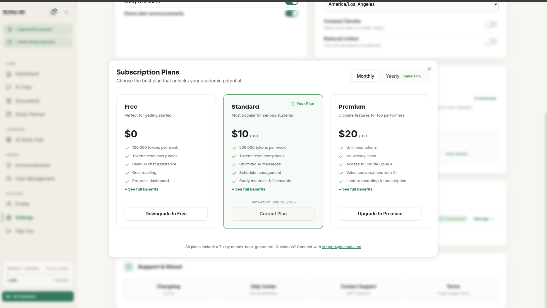 Echo AI — Monetization & admin