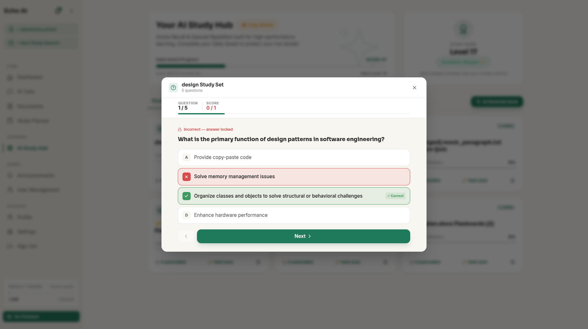 Echo AI — Quizzes & gap analysis