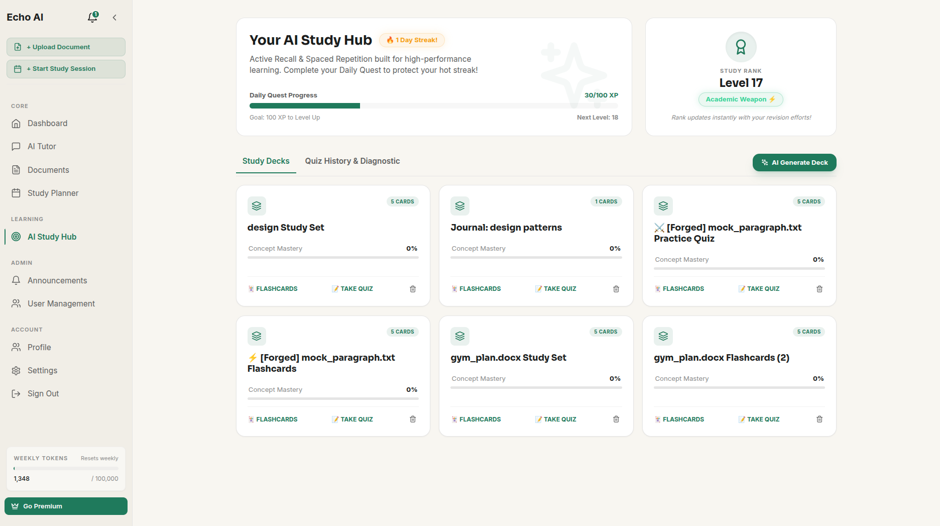 Echo AI — Study hub & planning