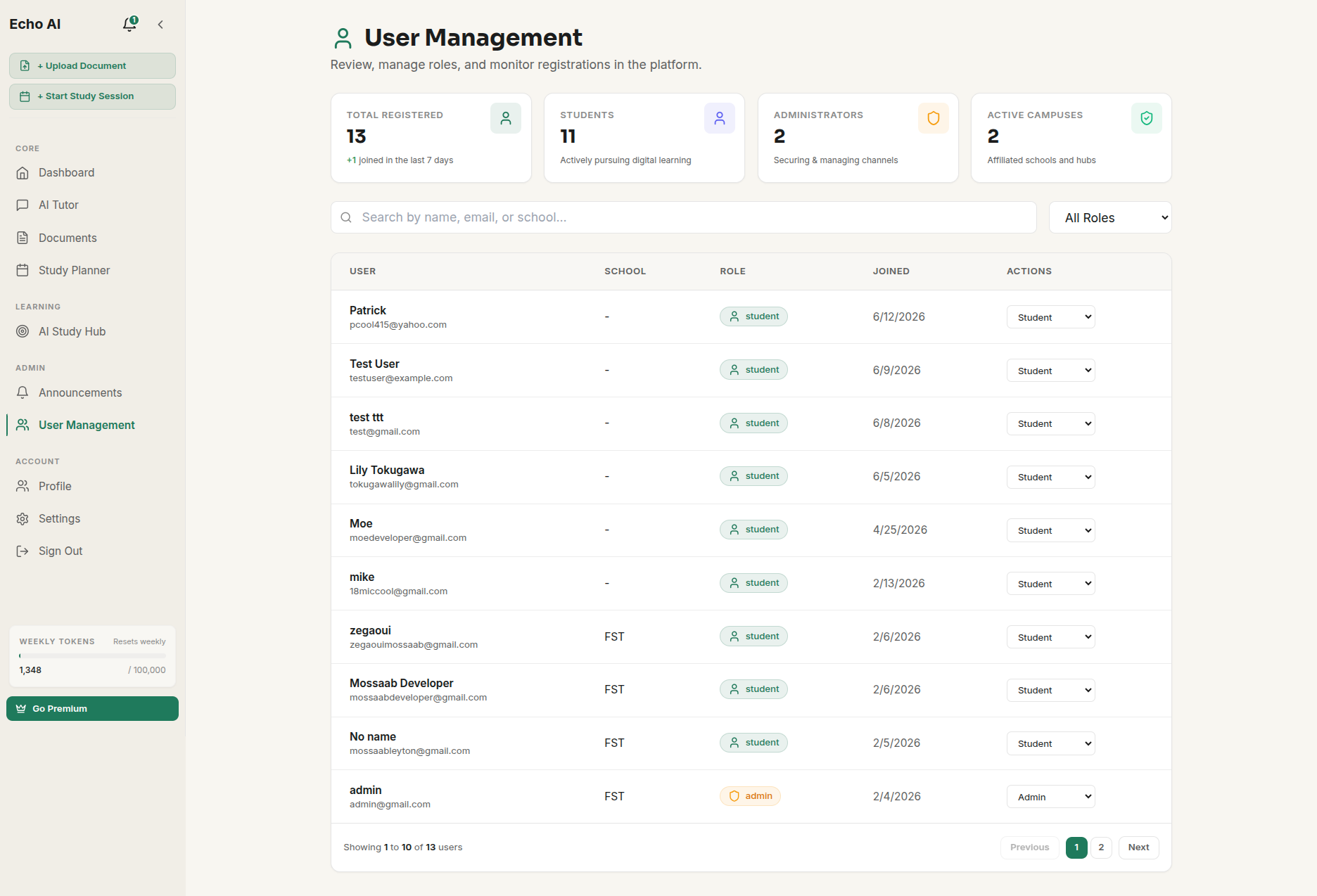 Echo AI — Monetization & admin
