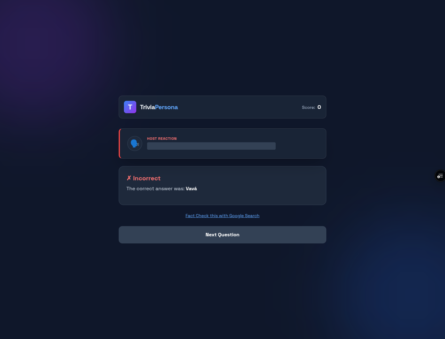 AI Trivia Game — screen 3