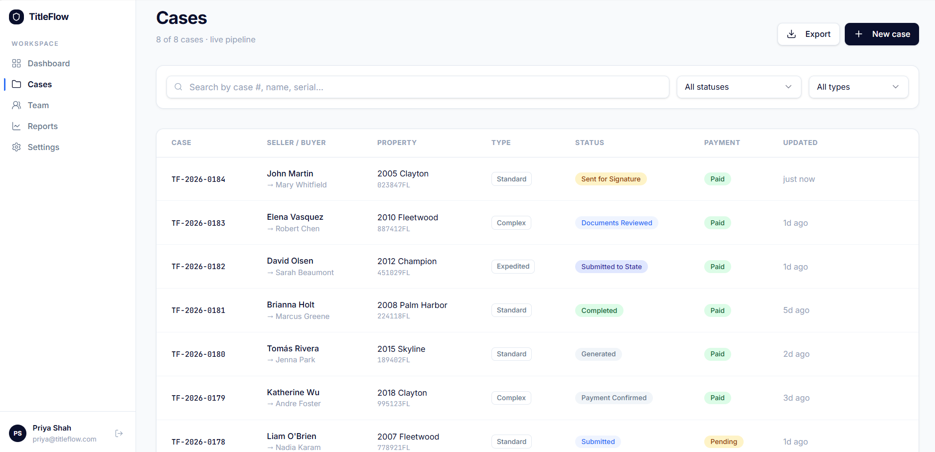 TitleFlow — Case management