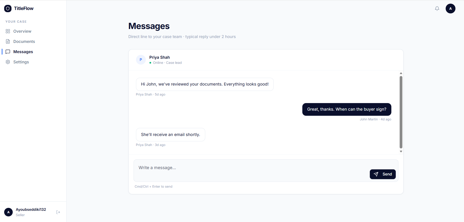 TitleFlow — In-app messaging
