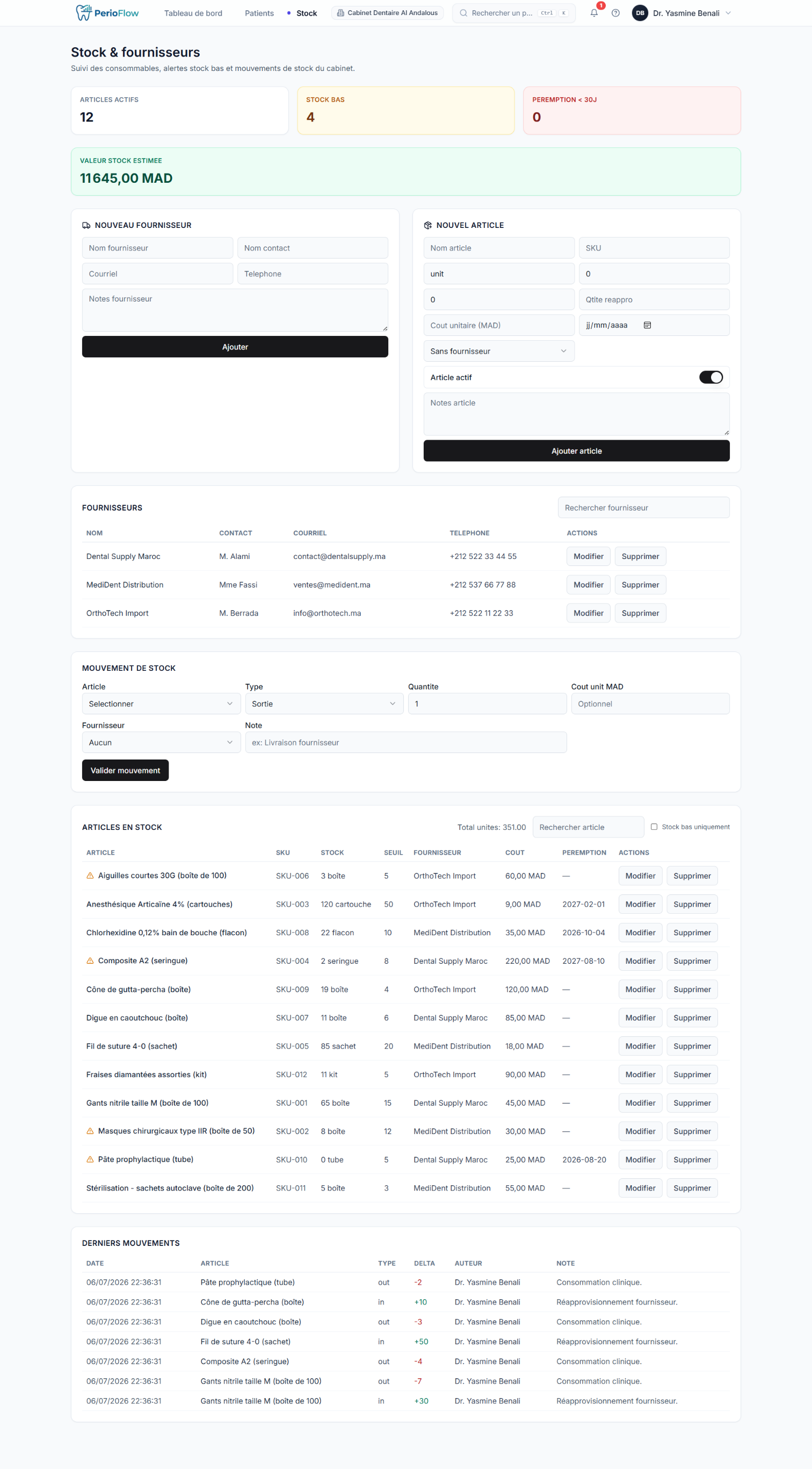 PerioChart Pro — Inventory & stock